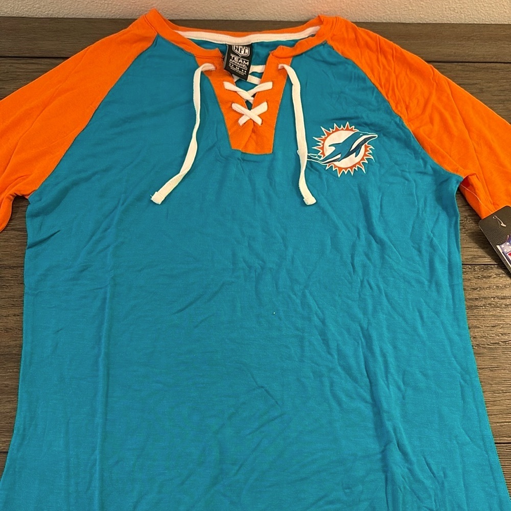 NWT [NFL] Miami Dolphins Lace-Up Long Sleeved T-Shirts, Multiple Women's Sz S-XL - Picture 3 of 12